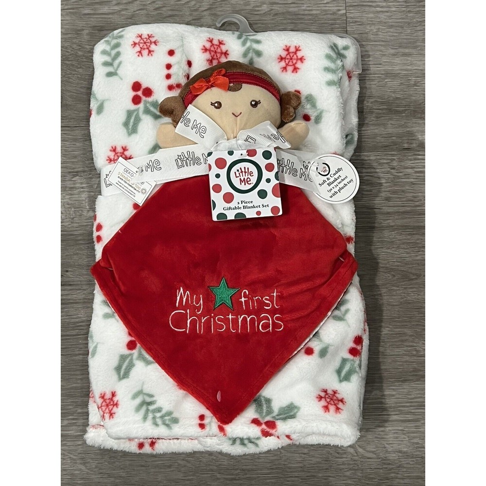 Little Me My First Christmas Plush Baby Blanket Doll Lovey Gift Set Embroidered